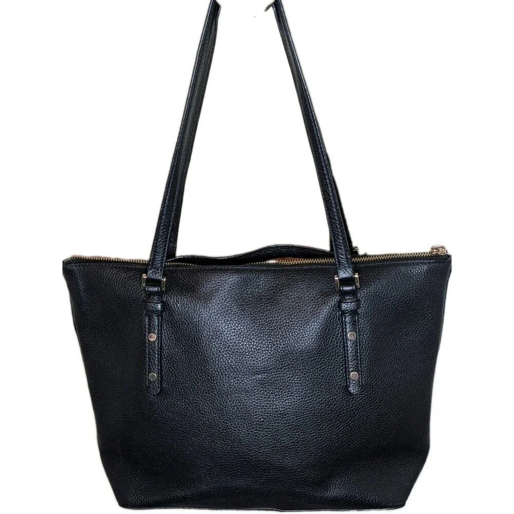 Kate Spade Black Pebbled Leather Shoulder Tote Bag Zip Top Designer